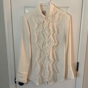 Chico’s Women’s Ruffled Creamy White Button Down Shirt Sz. 0 U.S. Size 4/6